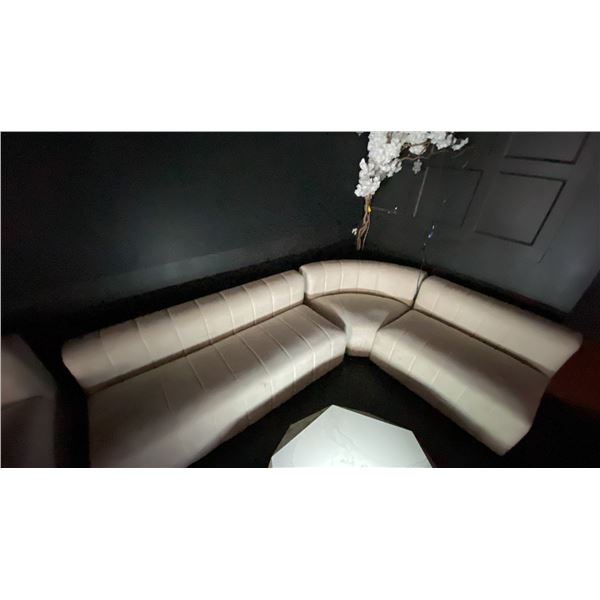 3 PCS. BEIGE SUEDE UPHOLSTERED SECTIONAL SOFA