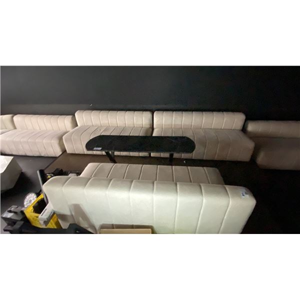 3 PCS. BEIGE SUEDE UPHOLSTERED SOFA SECTIONS - EACH PIECE APPROX. 6FT
