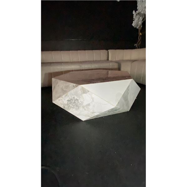 WHITE CERAMIC TILE ANGULAR HEXAGON COCKTAIL TABLE - APPROX. 40" DIAMETER X 13" HIGH