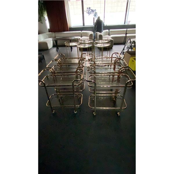 GROUP OF (6) BRASS & GLASS 2 TIER RECTANGLE MOBILE DRINK CARTS