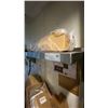 Image 3 : STAINLESS STEEL PREP TABLE. EFI WALL MOUNT SHELF AND LARGE GROUP OF TO GO FOOD PACKAGING ITEMS