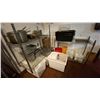 Image 1 : 2 SMALL ULINE SHELF UNITS AND CONTENTS - DRY STORAGE BINS, FOOD PREP INSERTS, POTS & PANS AND 3 C...