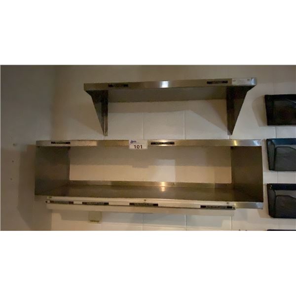 2 STAINLESS STEEL  WALL MOUNT KITCHEN SHELVES - APPROX. 3FT EFI AND 4FT