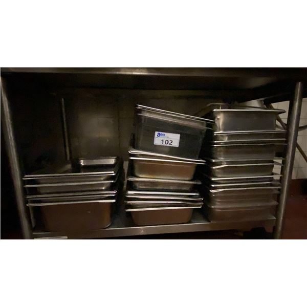 LARGE GROUP OF STAINLESS STEEL FOOD PREP INSERTS