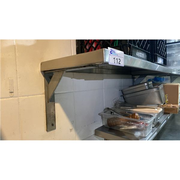 GROUP OF (5) EFI & TARRISON STAINLESS STEEL WALL MOUNT SHELVES - ASSORTED LENGTHS