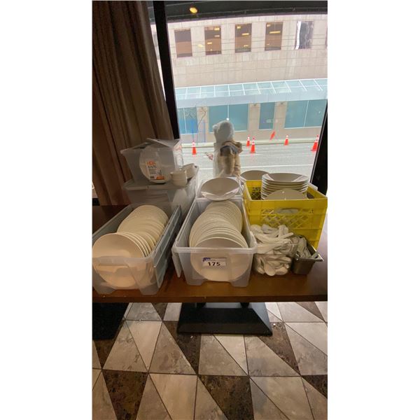7 BOXES OF WHITE CERAMIC BOWLS AND SPOONS
