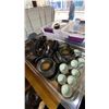 Image 2 : 5 BOXES OF BLACK EARTHENWARE DISHES AND SMALL FROSTED GLASS TEA LIGHT HOLDERS