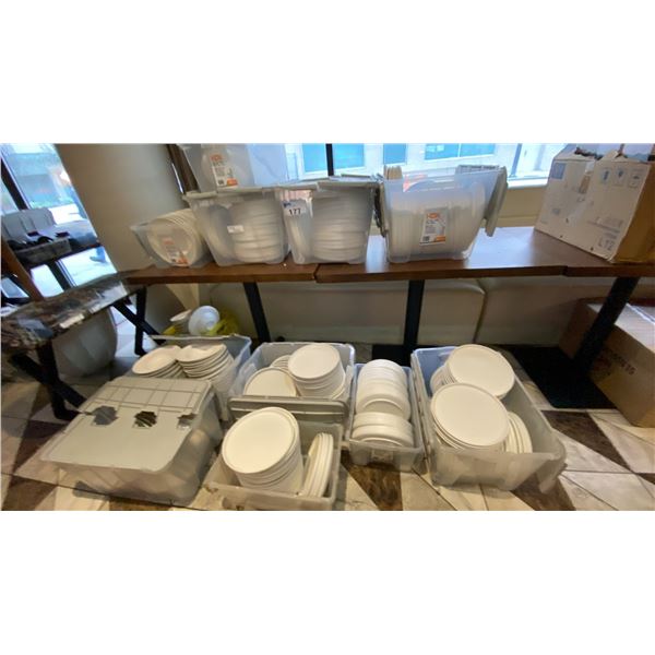 12 BOXES OF WHITE CERAMIC DISHES - PLATES AND BOWLS