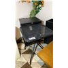 Image 1 : SMALL BLACK METAL BISTRO TABLE AND METAL AV CABINET