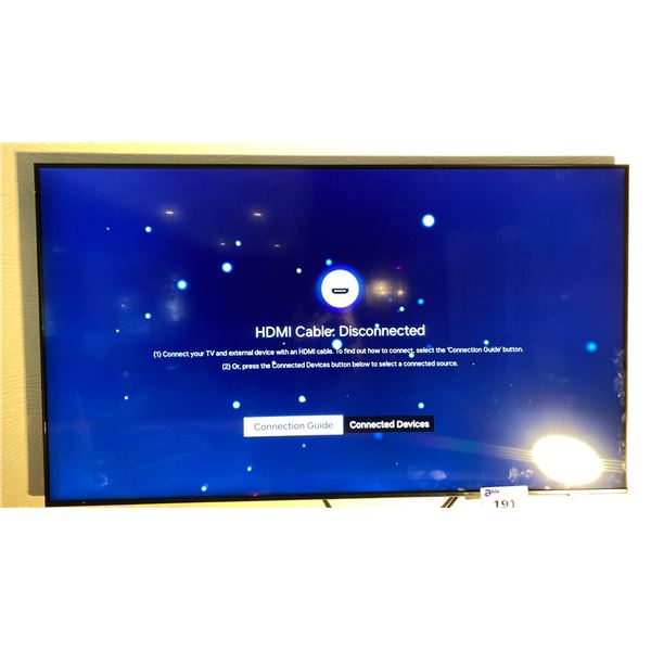 55" SAMSUNG TV WITH WALL MOUNT *NO REMOTE* *BUYER WILL REQUIRE LADDER & TOOLS TO DETACH FROM WALL*
