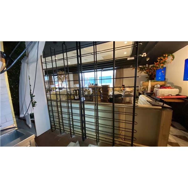 2 BLACK METAL FLOOR TO CEILING MOUNTED WINE/DISPLAY/STORAGE SHELVING UNIT EACH ONE MEASURES APPRO...