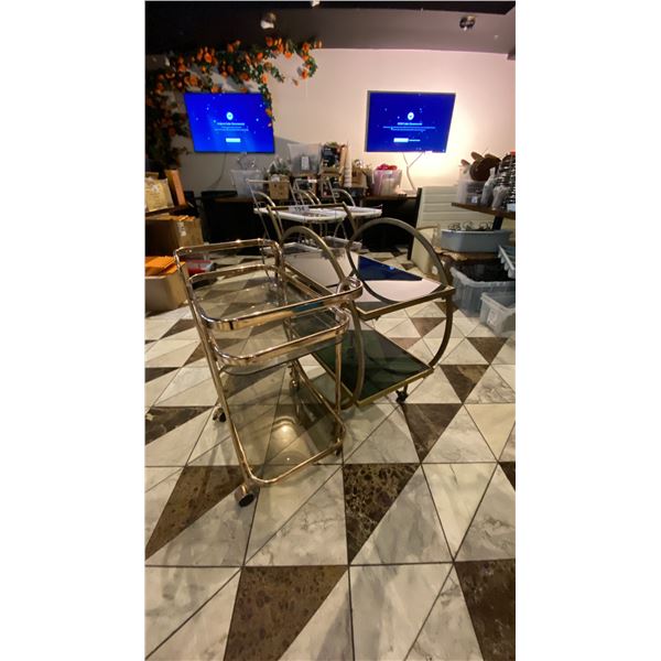 2 BRASS & GLASS DRINK CARTS