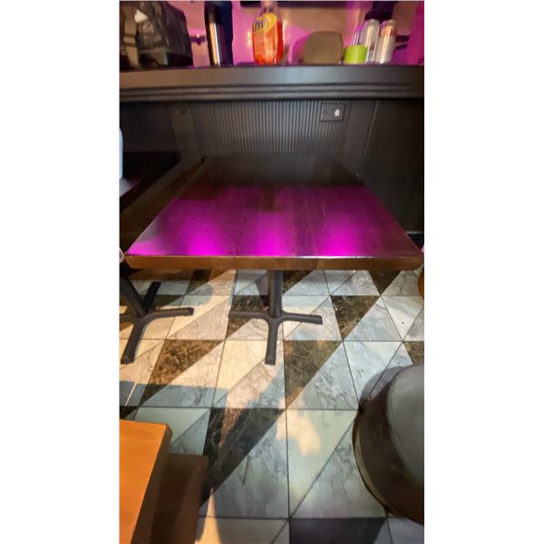 WOOD TOP DINING TABLE WITH SINGLE PEDESTAL BLACK METAL BASE - APPROX. 30" X 24" X 29 1/2"