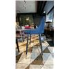 Image 3 : BLUE CORDUROY FABRIC UPHOLSTERED BAR STOOL WITH BLACK & BRASS METAL LEGS