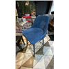 Image 2 : BLUE CORDUROY FABRIC UPHOLSTERED BAR STOOL WITH BLACK & BRASS METAL LEGS