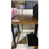 Image 2 : WOOD TOP DINING TABLE WITH SINGLE PEDESTAL BLACK METAL BASE - APPROX. 43 1/2" X 29 1/2" X 30"