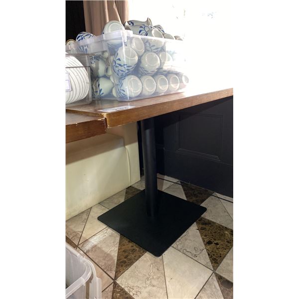 WOOD TOP DINING TABLE WITH SINGLE PEDESTAL BLACK METAL BASE - APPROX. 43 1/2" X 29 1/2" X 30"