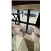 Image 2 : WOOD TOP DINING TABLE WITH SINGLE PEDESTAL BLACK METAL BASE - APPROX. 35 1/2" X 35 1/2" X 30"