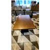 Image 3 : WOOD TOP DINING TABLE WITH SINGLE PEDESTAL BLACK METAL BASE - APPROX. 35 1/2" X 23 1/2" X 30"