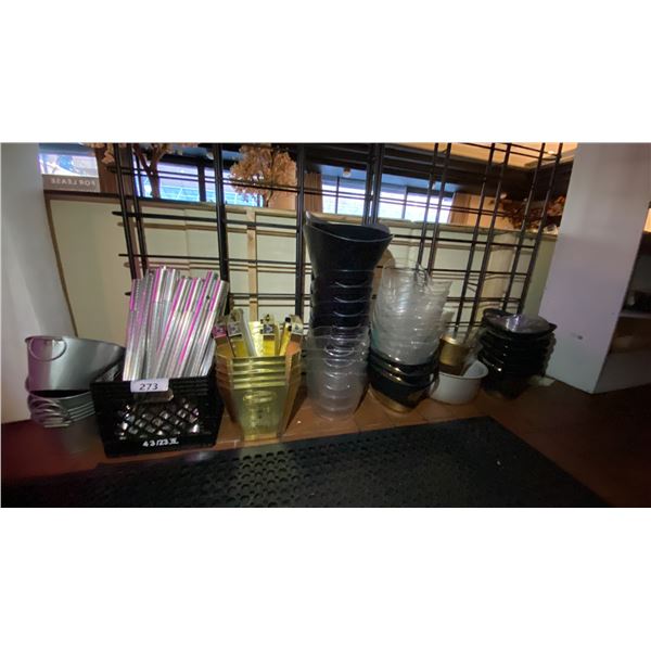 LARGE GROUP OF DRINK SERVICE ITEMS - FLASHING LIGHT STICKS, ICE BUCKETS AND MORE