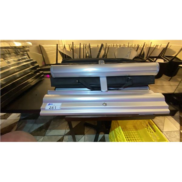 GROUP OF (8) ASSORTED RETRACTABLE ROLL-UP BANNER ADVERTISING STANDS