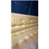 Image 4 : TAN VINYL UPHOLSTERED RETRO INSPIRED APPROX. 7FT SOFA *SEVERAL BUTTONS ARE MISSING*