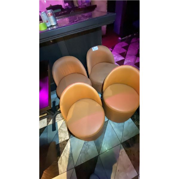 GROUP OF (4) TAN LEATHER UPHOLSTERED SMALL TUB CHAIRS