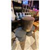 Image 2 : PAIR GREY HOUR GLASS SHAPED SIDE TABLES, PAIR SWIRL SQUARE SIDE TABLES AND GREY FABRIC WITH BRASS...