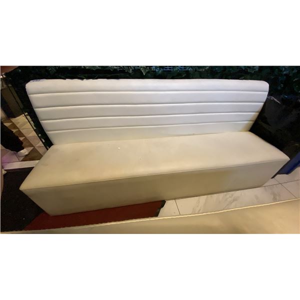 WHITE LEATHER UPHOLSTERED BENCH SEAT - APPROX. 6FT
