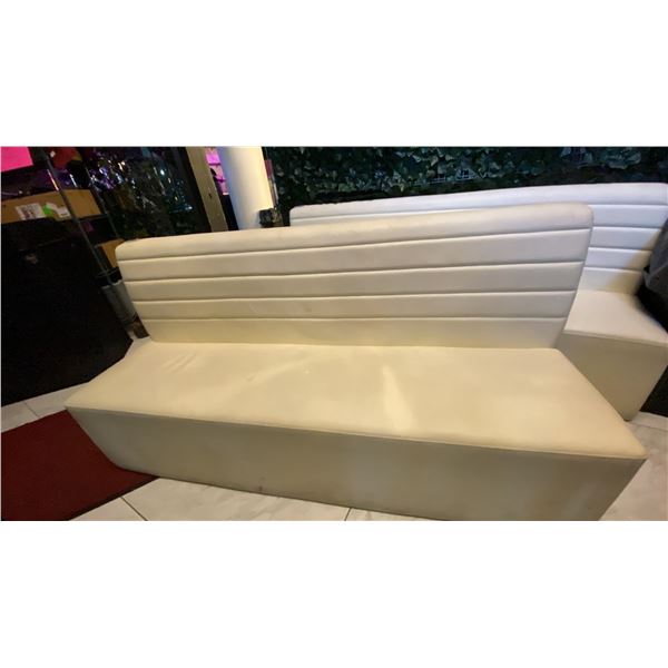 WHITE LEATHER UPHOLSTERED BENCH SEAT - APPROX. 6FT