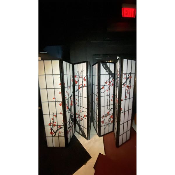 2 JAPANESE 4 PANEL SCREEN ROOM DIVIDERS WITH CHERRY BLOSSOM SCENE
