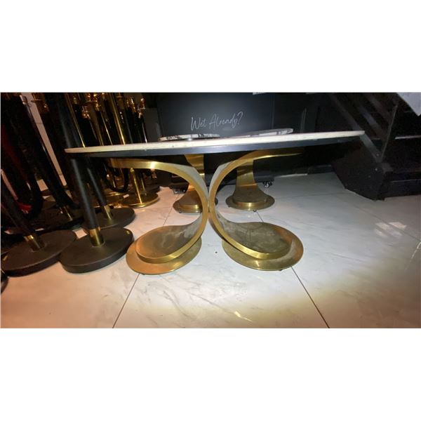 3 PCS MARBLE TOP COFFEE & END TABLE SET WITH BRASS BASES-