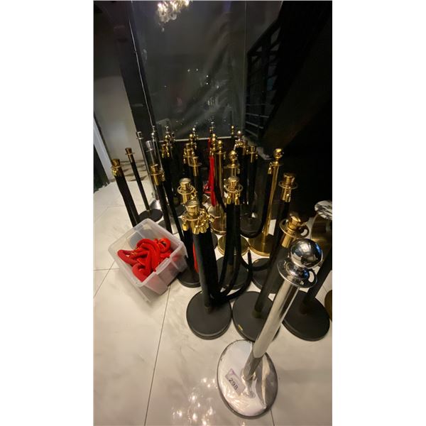 GROUP OF 36 PORTABLE STANCHION VELVET ROPE CROWD CONTROL STANDS