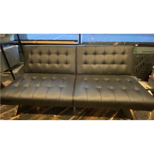 BLACK VINYL UPHOLSTERED WITH CHROME LEGS CONVERTIBLE SOFA BED