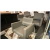 Image 3 : GROUP OF (3) GREY & CHROME BARBER/SALON CHAIRS *SOME WEAR PRESENT*