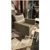 Image 5 : GROUP OF (3) GREY & CHROME BARBER/SALON CHAIRS *SOME WEAR PRESENT*