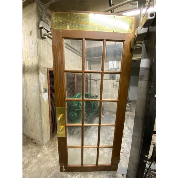 GROUP OF (9) SOLID OAK DOORS WITH 13 GLASS PANELS - 1/2" THICK X 34" WIDE X 79" TALL