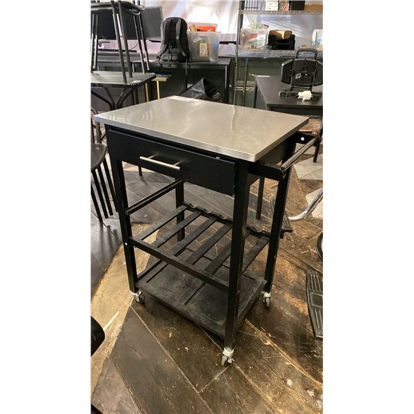 SMALL STAINLESS STEEL TOP WOODEN MOBILE WORK STAND