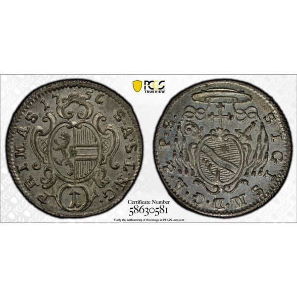 AUSTRIA: SALZBURG: Sigismund of Schrattenbach, 1753-1771, AR kreuzer, 1756, PCGS MS65