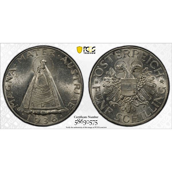 AUSTRIA: Republic, AR 5 schilling, 1936, PCGS MS61