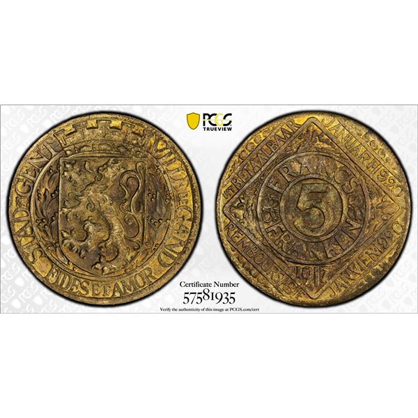 BELGIUM: GHENT: German Occupation, 5 franken, 1917, PCGS MS63