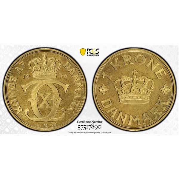 DENMARK: Christian X, 1912-1947, 1 krone, 1939, PCGS MS66