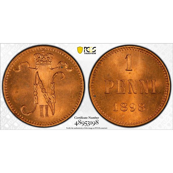 FINLAND: Alexander III, Grand Duke, 1881-1894, AE penni, 1898, PCGS MS65 RD