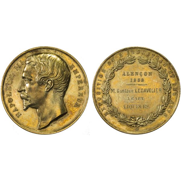 FRANCE: Napoleon III, 1852-1870, gilt AE medal, 1858, XF