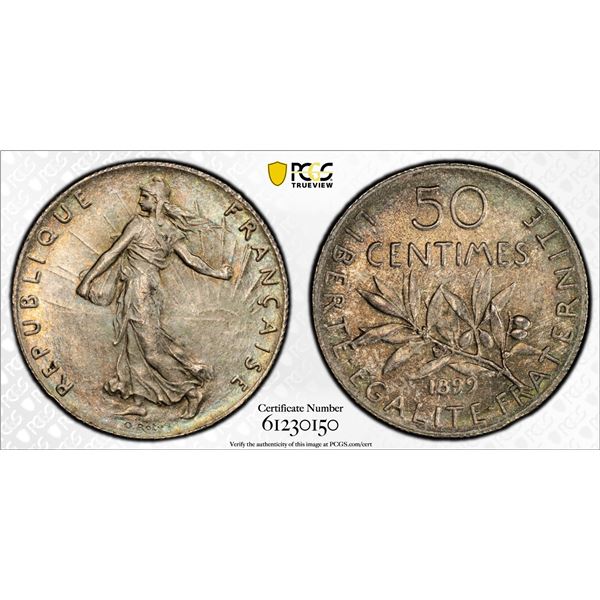 FRANCE: Third Republic, AR 50 cenntimes, 1898, PCGS MS65
