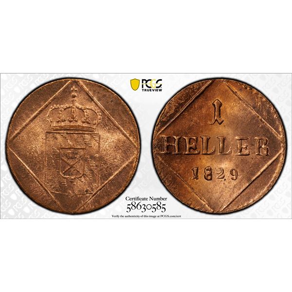 BAVARIA: Maximilian I Joseph, 1805-1825, AE heller, 1829, PCGS MS65 RD