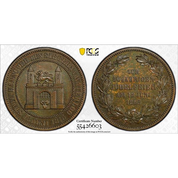 HANOVER: Georg V, 1851-1866, AE medal, 1865, PCGS MS64 BN