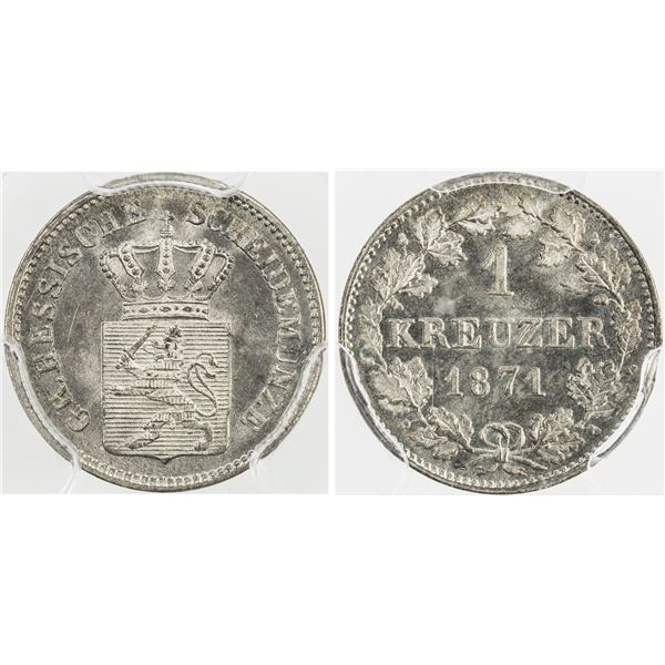 HESSE-DARMSTADT: Ludwig III, 1848-1877, AR kreuzer, 1871, PCGS MS65