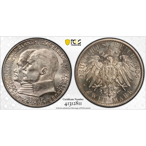 HESSE-DARMSTADT: Ernst Ludwig, 1892-1918, AR 2 mark, 1904, PCGS MS62