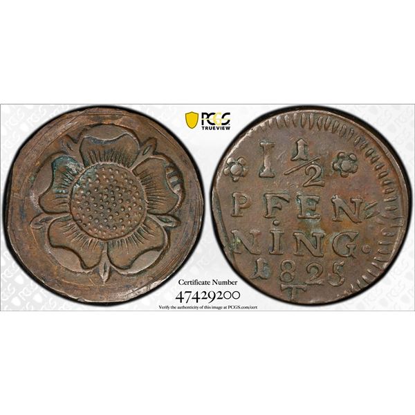LIPPE-DETMOLD: Leopold II, 1802-1851, AE 1½ pfennig, 1825, PCGS AU Detail